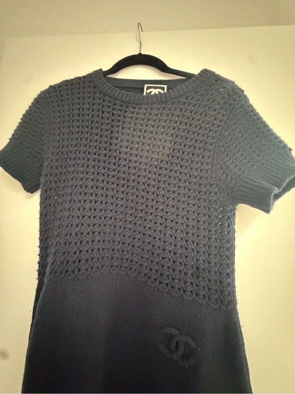 CHANEL Navy Short-Sleeve Knit Fit-and-Flare Dress